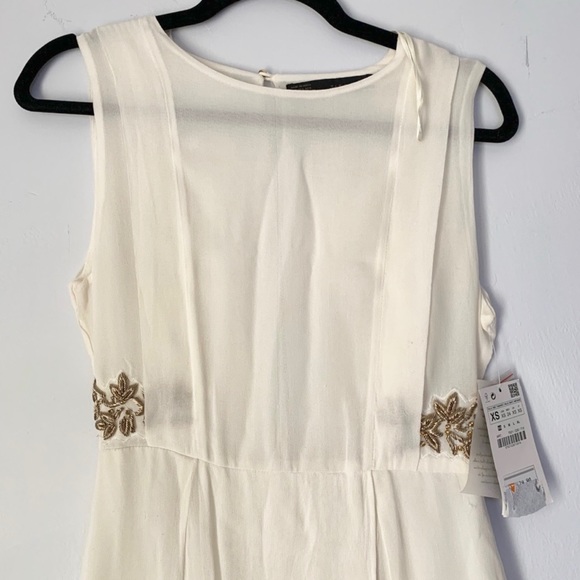 NEW Zara Ivory Dress With Gold Floral Embroidery - Picture 7 of 9